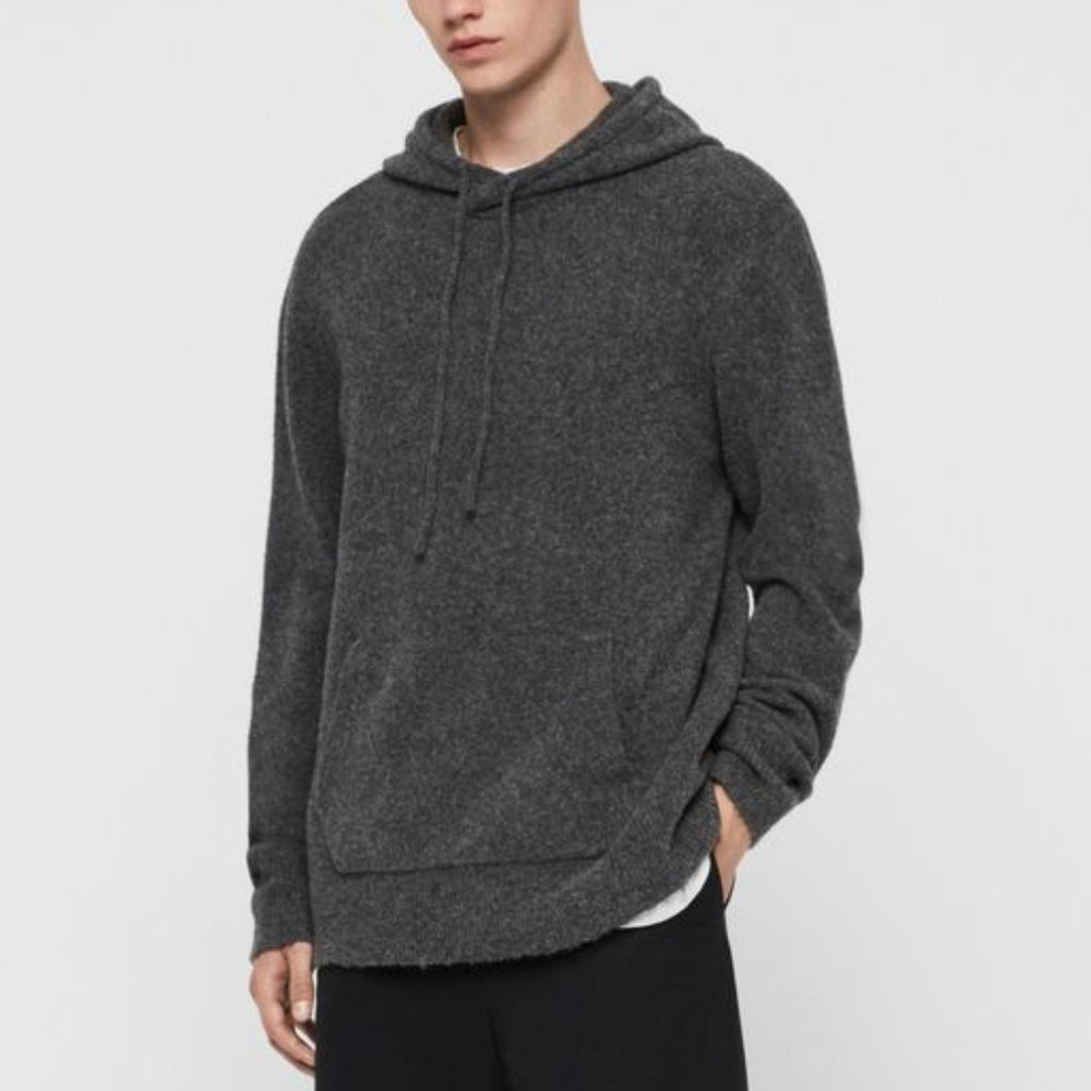EUC Allsaints Men's Kez Sweater Hoodie in Charcoal Marl Small